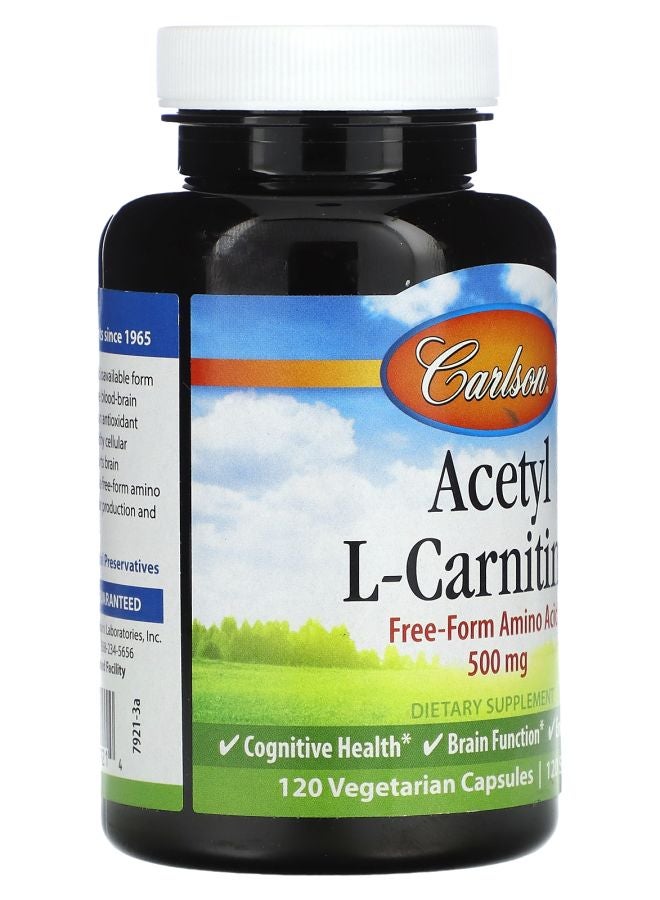 Carlson Acetyl-L-Carnitine 500 mg 120 Vegetarian Capsules - Image 2