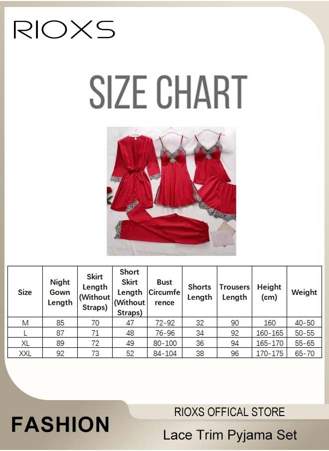 RIOXS - Women's 5 Pcs Pajama Sets, Velvet Lace Trim Sleepwear Dress Robe Pants Sets, Cami Top Nightgown, Ladies Comfy Soft Loungewear, Womens Pajamas Set For Lounging/  Sleeping/ Daily Wearing - Image 1