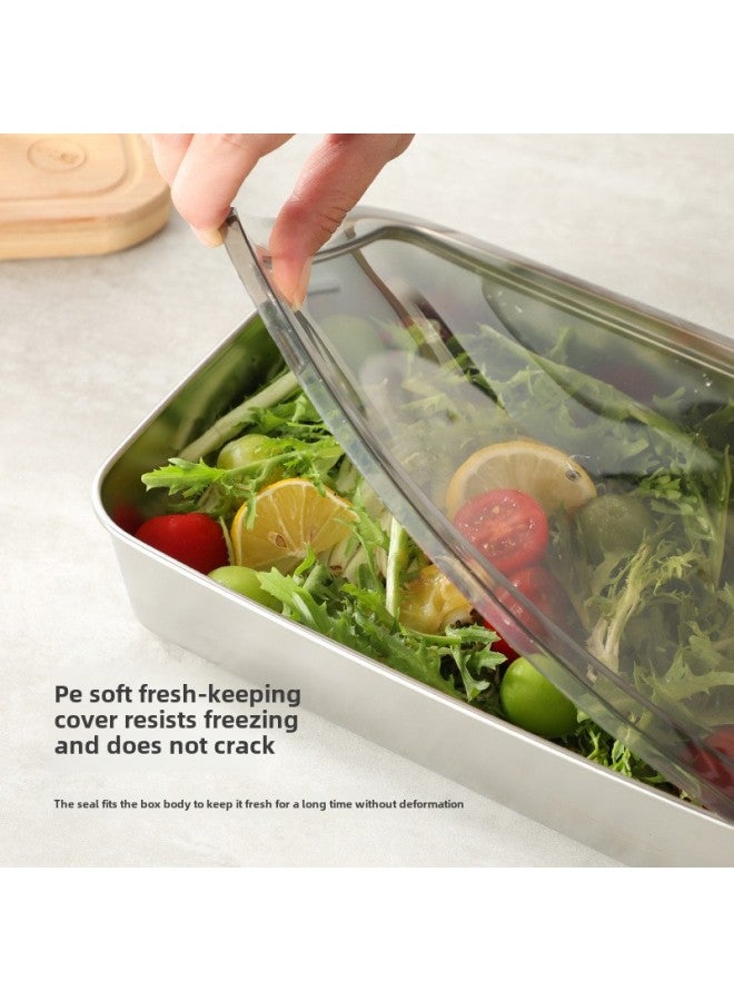 316 Stainless Steel Preservation Box Fruit Box Lunch Box Refrigerator Sealed Box Thickened Finishing Storage Box Freezer Box-Specifications:2200ml-5-piece Set [with Lid]  - Image 4