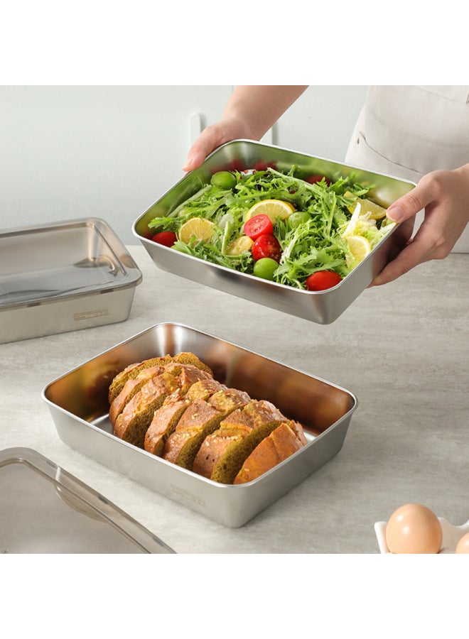 316 Stainless Steel Preservation Box Fruit Box Lunch Box Refrigerator Sealed Box Thickened Finishing Storage Box Freezer Box-Specifications:2200ml-5-piece Set [with Lid]  - Image 2
