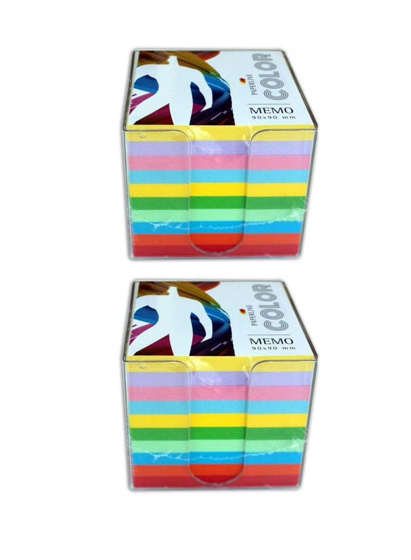 Paperline Cube Memo 90 x 90 mm - 870 sheet without glue plastic case Coloured 2 set