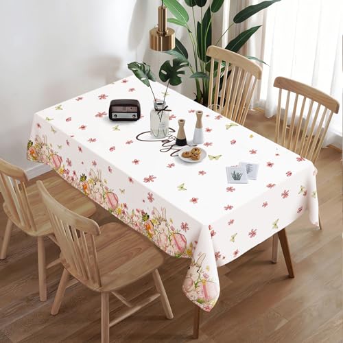 DISENB Easter Tablecloth 60 x 84 Inch, Bunny Egg Flowers Happy Easter Table Cloth, Stain and Wrinkle Resistant Washable Rectangle Table Cover for Spring Holiday Party Picnic Dinner Table Decor - Image 4