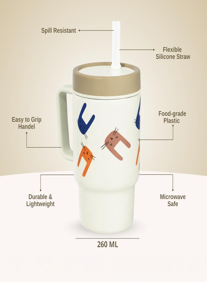 ONE AND ONLY Kids Tumbler Plastic Sippy Cup White Cartoon Themed 260 ml Sippy Cup with Straw and Leak-Resistant Lid for School/Outdoor Activities - Image 3