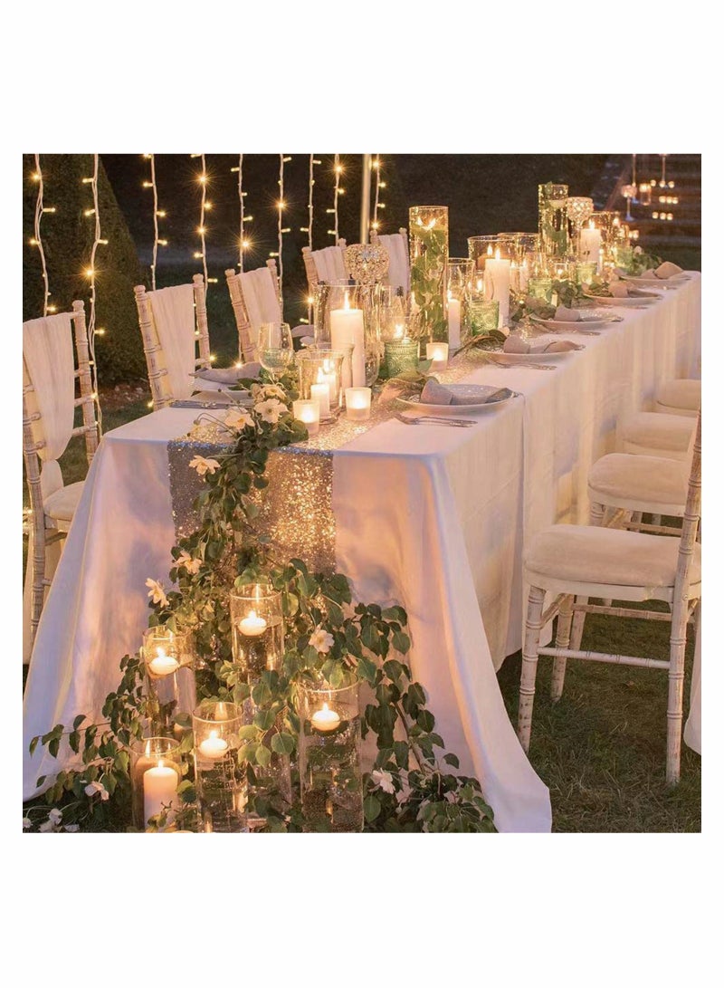 Excefore Sequin Table Runner Glitter Fabric Table Linens Runner Fabric Decorations for Holiday Wedding Birthday Outdoor Party Decor 12x72 inch, Silver - Image 4