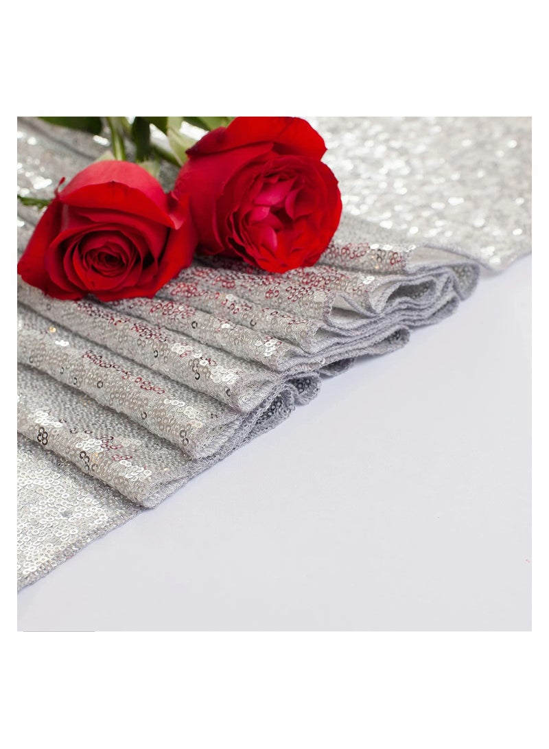Excefore Sequin Table Runner Glitter Fabric Table Linens Runner Fabric Decorations for Holiday Wedding Birthday Outdoor Party Decor 12x72 inch, Silver - Image 5