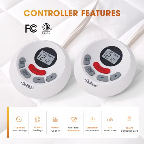 Valthie Heated Mattress Pad Queen Size,Dual Controller Electric Mattress Pad with Preheat Functions,Bed Warmer with 12 Heat Settings & 1-12 Hours Auto Shut Off,Machine Washable(60"x80",White) - Image 2