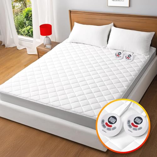 Valthie Heated Mattress Pad Queen Size,Dual Controller Electric Mattress Pad with Preheat Functions,Bed Warmer with 12 Heat Settings & 1-12 Hours Auto Shut Off,Machine Washable(60"x80",White) - Image 1