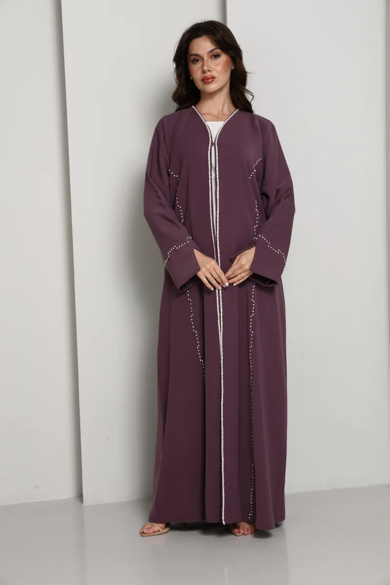 Elegant A-Line Abaya with Thread Work Detailing I Hand-Embellished | Premium Fabric Occasion Wear