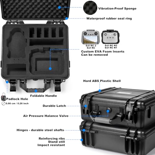 Lekufee Waterproof Hard Case for DJI Mini 4 Pro,Mini 3 Pro / 3 Drone,DJI RC 2, RC N3 / N2 / N1 and other Accessories(Case Only) - Image 3