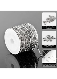 Generic 16.4 Feet Stainless Steel Paper Clip Chains for Jewelry Making Necklaces Bracelet Anklet Oval Soldered Link Chain Bulk with Jump Rings Lobster Clasps 14mm×4.5mm  - Image 2