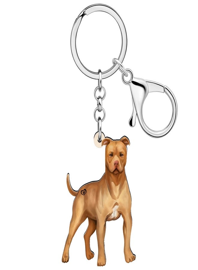DUOWEI Cute Boho Pitbull Puppy Keychain Key Ring Pit Bull Dog Mom Gifts for Women Girl Dog Lovers Car Keys Wallet Accessories (Brown) - Image 1