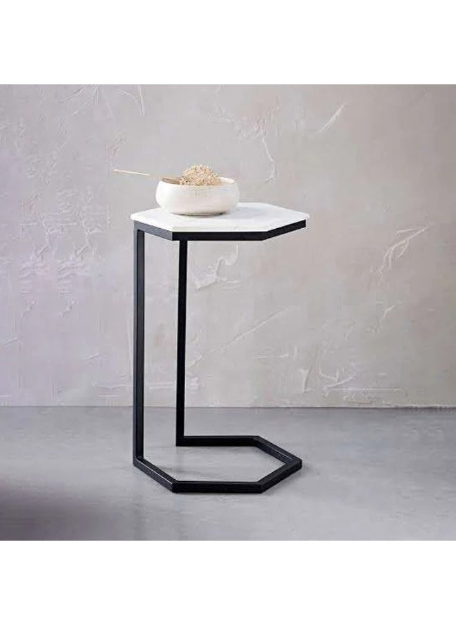 Homzmart Metal and Marble wood side table black and white - 35x35x60 cm 