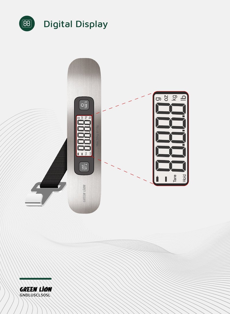 GREEN LION Digital Luggage Scale with Digital Display & Tare Function / 50 Kg Max Capacity / Auto Shut Off / Overload Indicator / Stainless Steel Material / Low Battery Indicator - Silver - Image 5