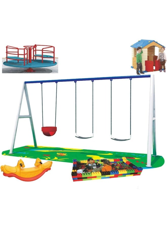 Rainbow Toys RBW TOYS Adventure & Outdoor Playground Equipment All In One Set Slides, Swings for kids toys Offers. Play-Ground Toys Area Size 400x180x230cm. - Image 1