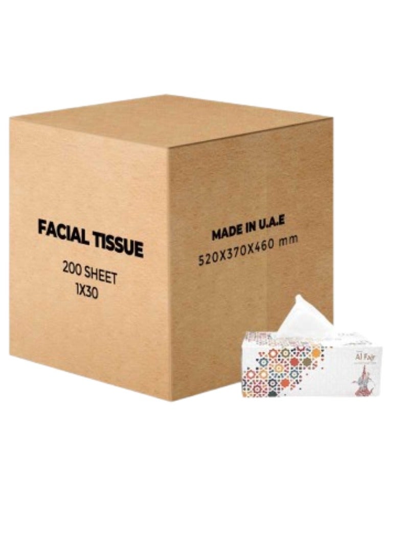 Al Fajr مناديل الوجه الناعمة الفجر 200 ورقة، 2 طبقة، 30 عبوة - Image 1