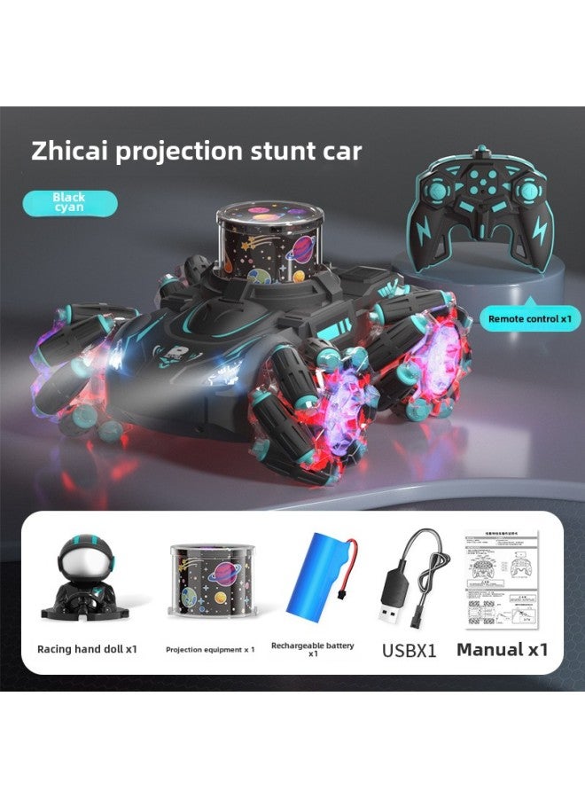 JJRC Special Effects Remote Control Car Magic Color Projection Stunt Car 2.4g Drift Racing Car Children's Sound And Light Toy Car-Color:Cyan  - Image 1