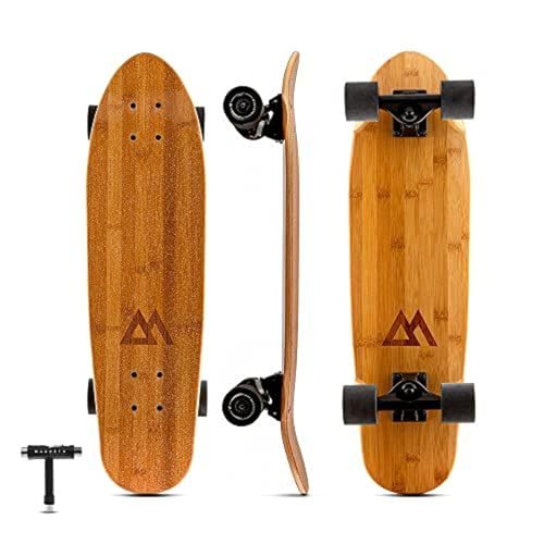 Magneto Mini Cruiser Skateboard Portable Bamboo Mini Longboard DoubleKick Concave Carving Skateboard 275 in x 75 in Deck Bamboo - Image 1