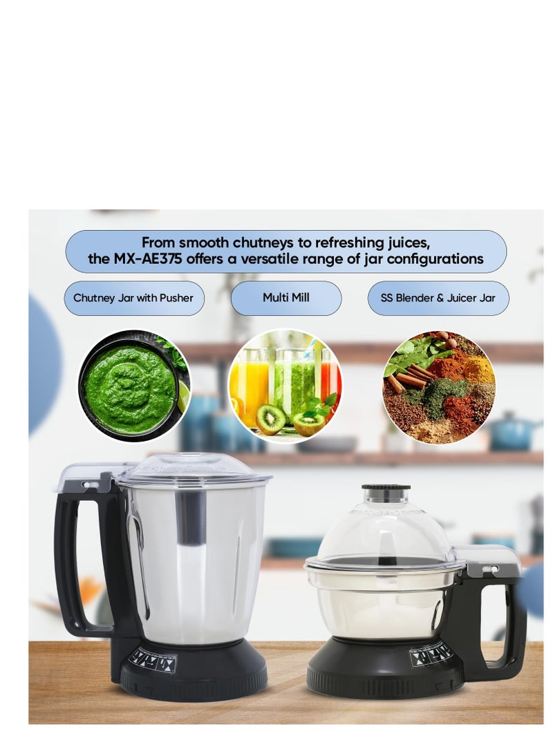 Panasonic MX-AE375 (Blue) Monster 750 watts super mixer grinder with 3 stainless steel jar  - Image 2