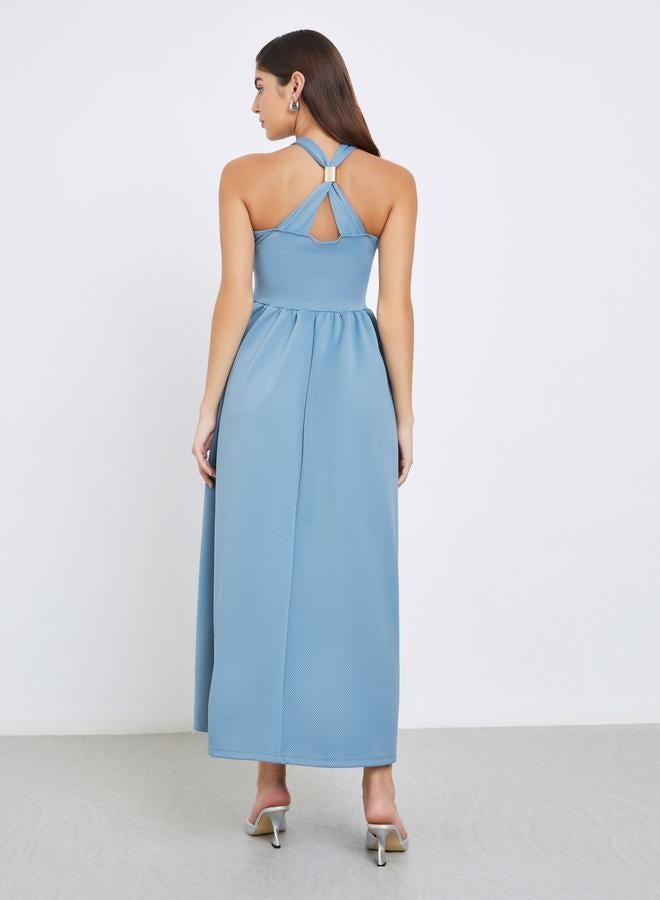 ستايلي فستان ماكسي نسائي أزرق فاتح بظهر متقاطع - Image 5