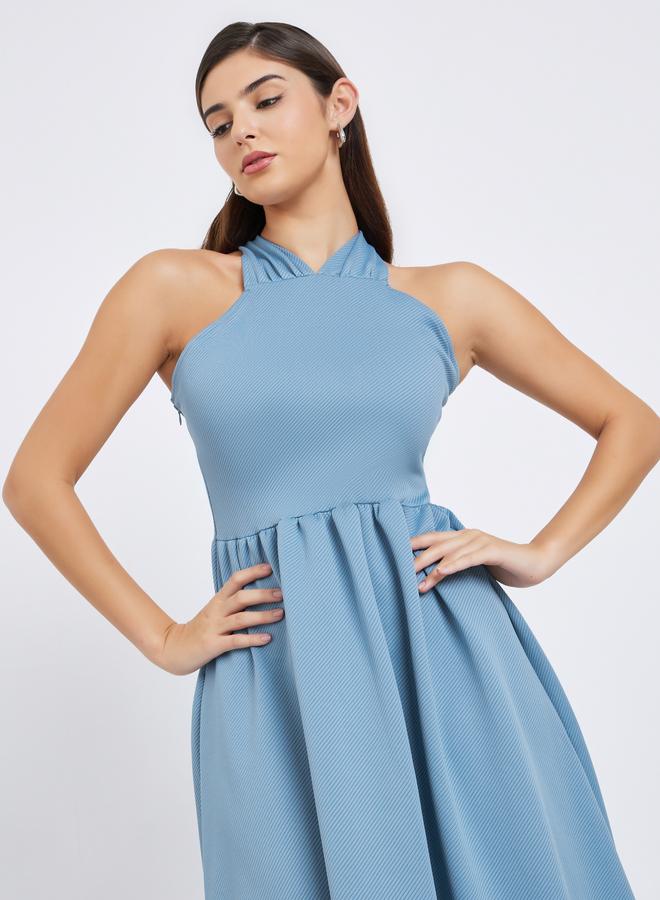 ستايلي فستان ماكسي نسائي أزرق فاتح بظهر متقاطع - Image 1