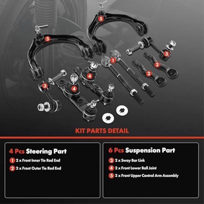 ريحني مجموعة من 10 ذراع تحكم علوي، ذراع تمايل أمامي، رابط كرة، مفصل كروي سفلي، نهاية قضيب الربط الداخلي الخارجي، متوافق مع لكزس GS300 2006، GS350، Gs450H 20072011 GS430 20062007 GS460 20082011 - Image 4