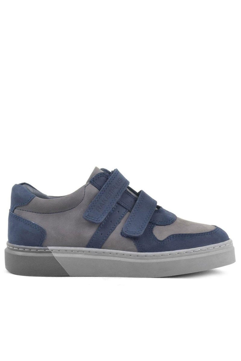 Rakerplus Raker Plus Boys' Genuine Leather Sneakers, Dark Blue, Grey, with Velcro Strap - Image 3