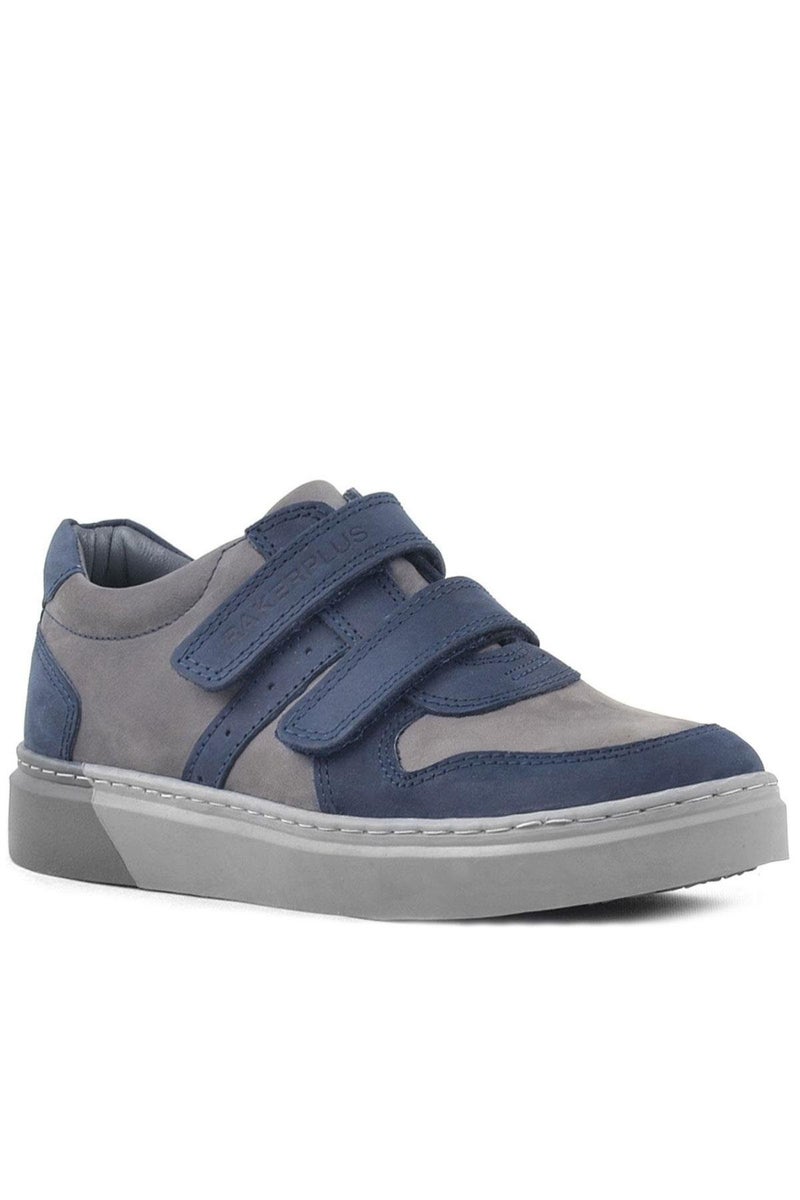 Rakerplus Raker Plus Boys' Genuine Leather Sneakers, Dark Blue, Grey, with Velcro Strap - Image 2
