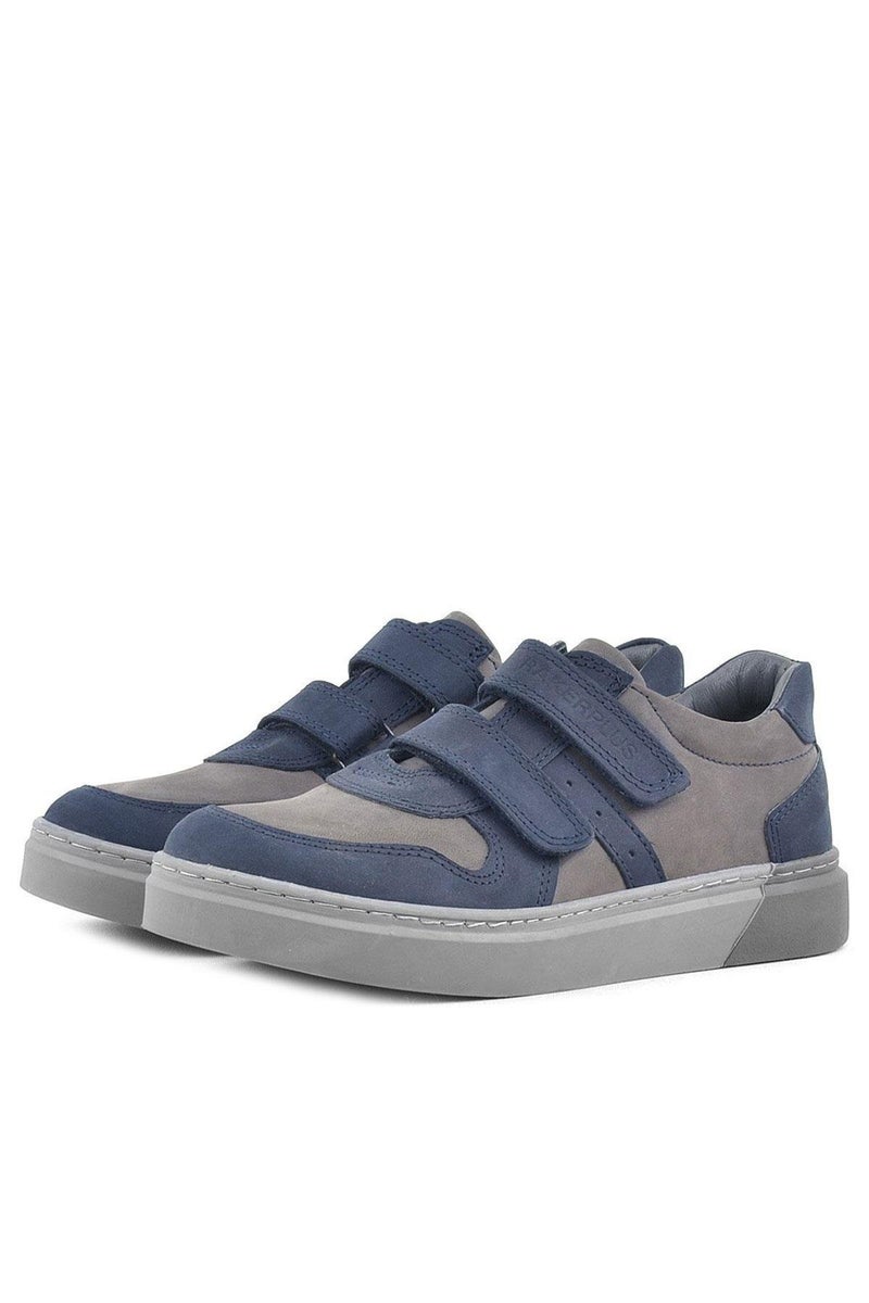 Rakerplus Raker Plus Boys' Genuine Leather Sneakers, Dark Blue, Grey, with Velcro Strap - Image 4
