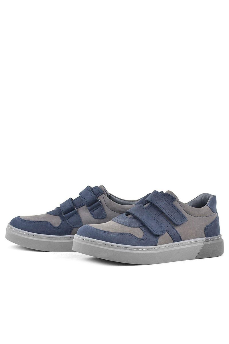 Rakerplus Raker Plus Boys' Genuine Leather Sneakers, Dark Blue, Grey, with Velcro Strap - Image 5