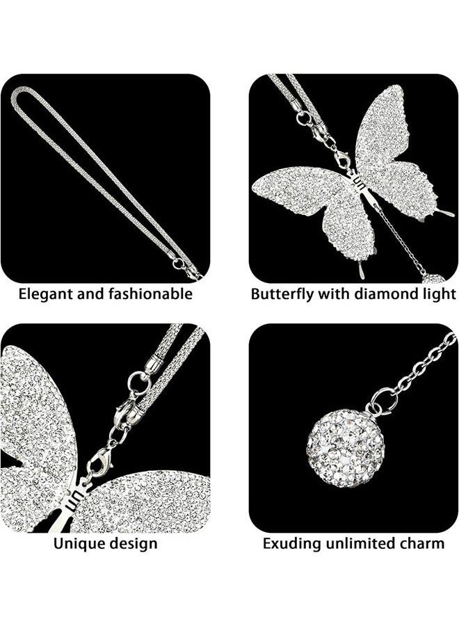 OMEVE Butterfly Shape Car Ornaments Car Interior Mirror Ornaments Car Diamond Rearview Mirror Accessories Car Hanging Ornament White - Image 4