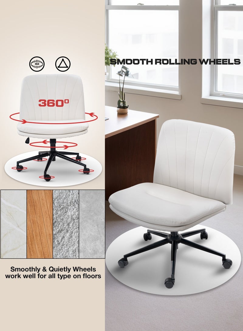 DROGO Criss Cross Legged Office Chair for Work at Home, PU Leather Accent Chair for Long Hours Sitting Comfort, Armless, Adjustable Height & Tilt Lock Recline | Swivel Computer Chair for Home Office Beige - Image 5