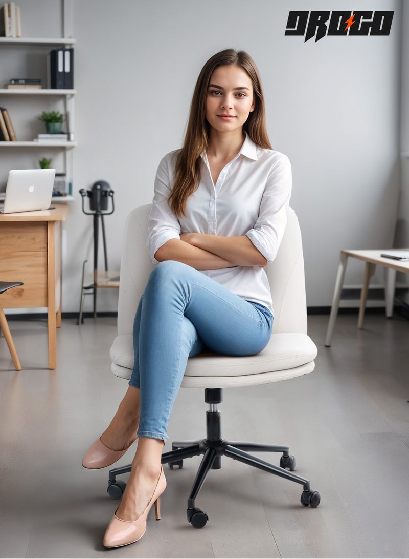 DROGO Criss Cross Legged Office Chair for Work at Home, PU Leather Accent Chair for Long Hours Sitting Comfort, Armless, Adjustable Height & Tilt Lock Recline | Swivel Computer Chair for Home Office Beige - Image 2