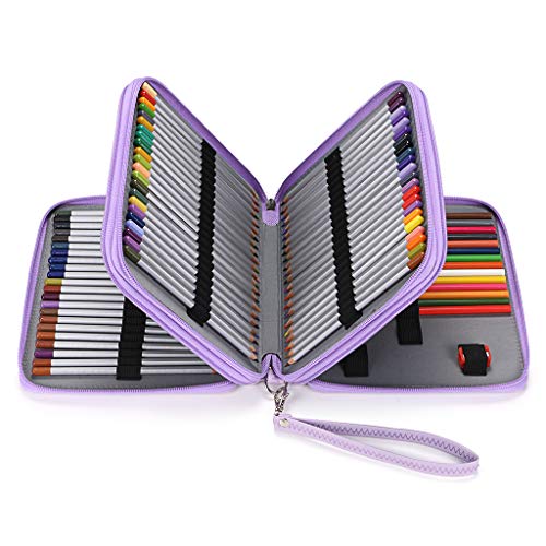 BTSKY Deluxe PU Leather Pencil Case For Colored Pencils 120 Slot Pencil Holder with Handle Strap Handy Colored Pencil Box Large Purple - Image 1
