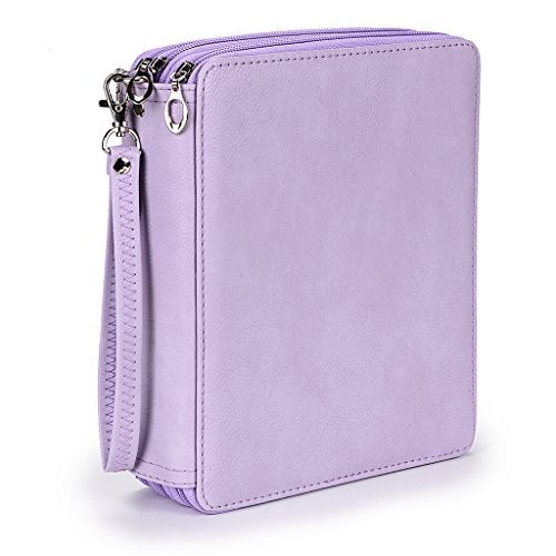 BTSKY Deluxe PU Leather Pencil Case For Colored Pencils 120 Slot Pencil Holder with Handle Strap Handy Colored Pencil Box Large Purple - Image 3