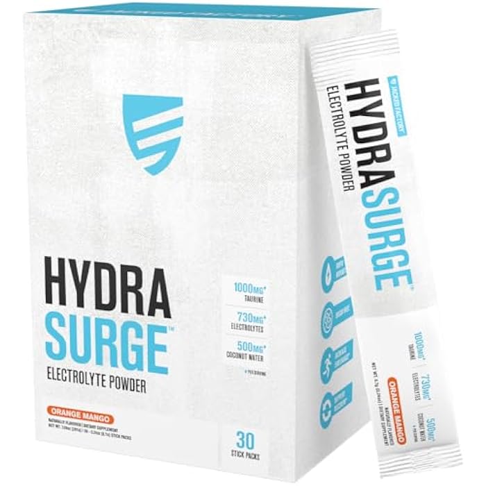 Jacked Factory Hydrasurge Electrolytes Powder Packets - Sugar Free & Naturally Sweetened Hydration Packets - Keto & Vegan Friendly, Easily Dissolves - 30 Stick Packs, Orange Mango - Image 1