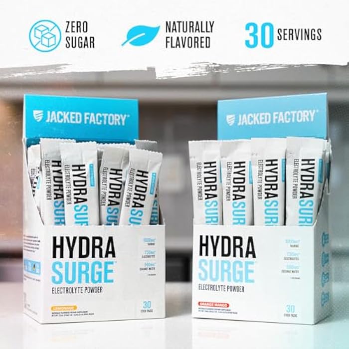 Jacked Factory Hydrasurge Electrolytes Powder Packets - Sugar Free & Naturally Sweetened Hydration Packets - Keto & Vegan Friendly, Easily Dissolves - 30 Stick Packs, Orange Mango - Image 5