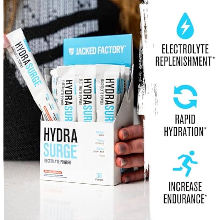 Jacked Factory Hydrasurge Electrolytes Powder Packets - Sugar Free & Naturally Sweetened Hydration Packets - Keto & Vegan Friendly, Easily Dissolves - 30 Stick Packs, Orange Mango - Image 2