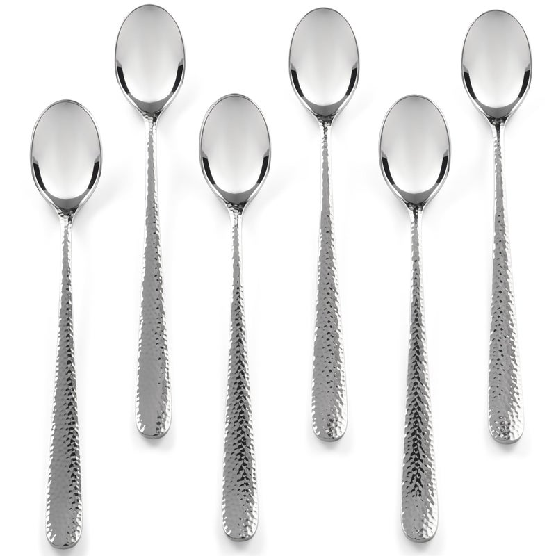 Hudson Essentials Hammered Iced Tea Spoons 1810 Stainless Steel Long Handle Spoons for Stirring Cocktails Tea Coffee Set of 6  Bergamo