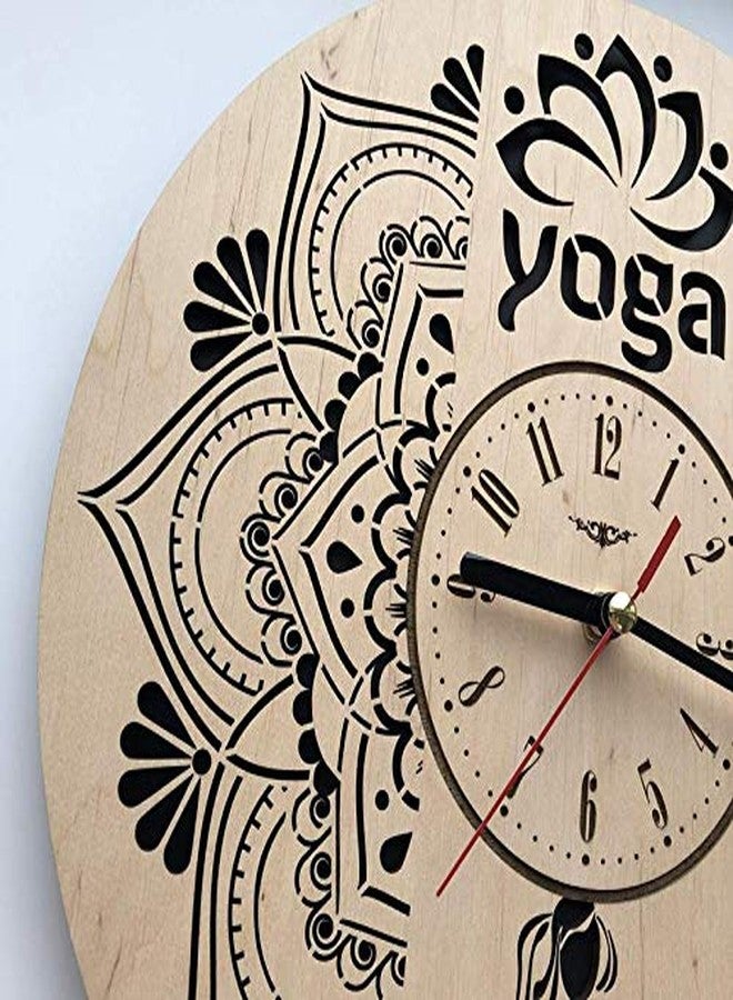 NABSTER Mandala Fitness Yoga Poses Wall Clock Eco Wood - Unique Rakhi Gifts Original Presents - Home Decor and Wall Art Design Living Room Kitchen Bedroom Kids - - Image 4