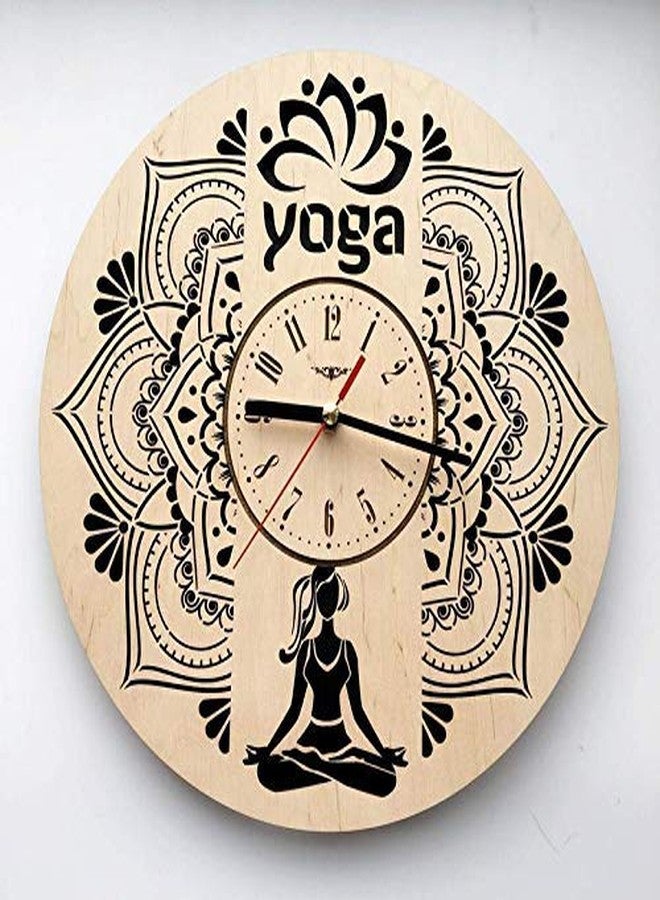 NABSTER Mandala Fitness Yoga Poses Wall Clock Eco Wood - Unique Rakhi Gifts Original Presents - Home Decor and Wall Art Design Living Room Kitchen Bedroom Kids - - Image 1