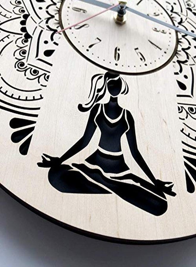 NABSTER Mandala Fitness Yoga Poses Wall Clock Eco Wood - Unique Rakhi Gifts Original Presents - Home Decor and Wall Art Design Living Room Kitchen Bedroom Kids - - Image 2