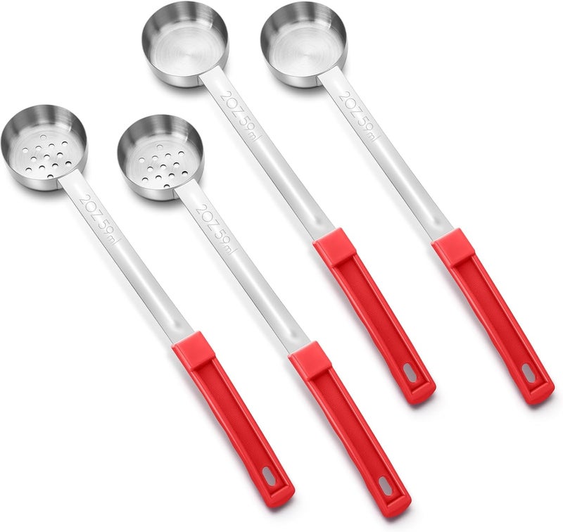 Teenyyou 4 Pcs Portion Control Serving Spoons Portion Control Spoons Ladle Spoon Food Measuring Utensils Portion Control Slotted and Unslotted Portion Scoops for Weight Loss, Kitchen (Red,2oz) - Image 1