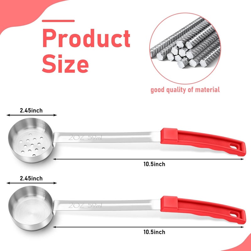 Teenyyou 4 Pcs Portion Control Serving Spoons Portion Control Spoons Ladle Spoon Food Measuring Utensils Portion Control Slotted and Unslotted Portion Scoops for Weight Loss, Kitchen (Red,2oz) - Image 2
