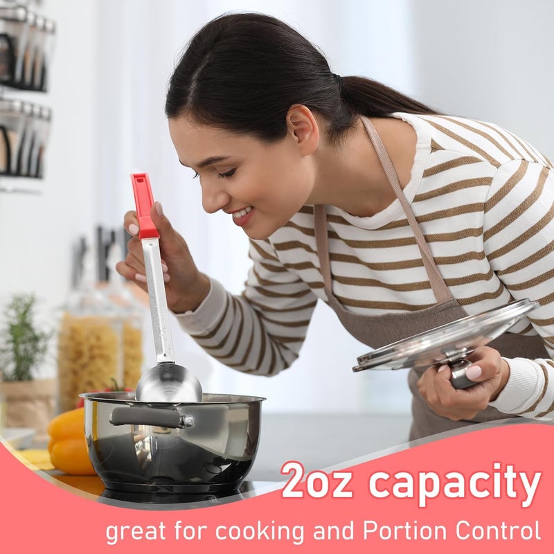 Teenyyou 4 Pcs Portion Control Serving Spoons Portion Control Spoons Ladle Spoon Food Measuring Utensils Portion Control Slotted and Unslotted Portion Scoops for Weight Loss, Kitchen (Red,2oz) - Image 4