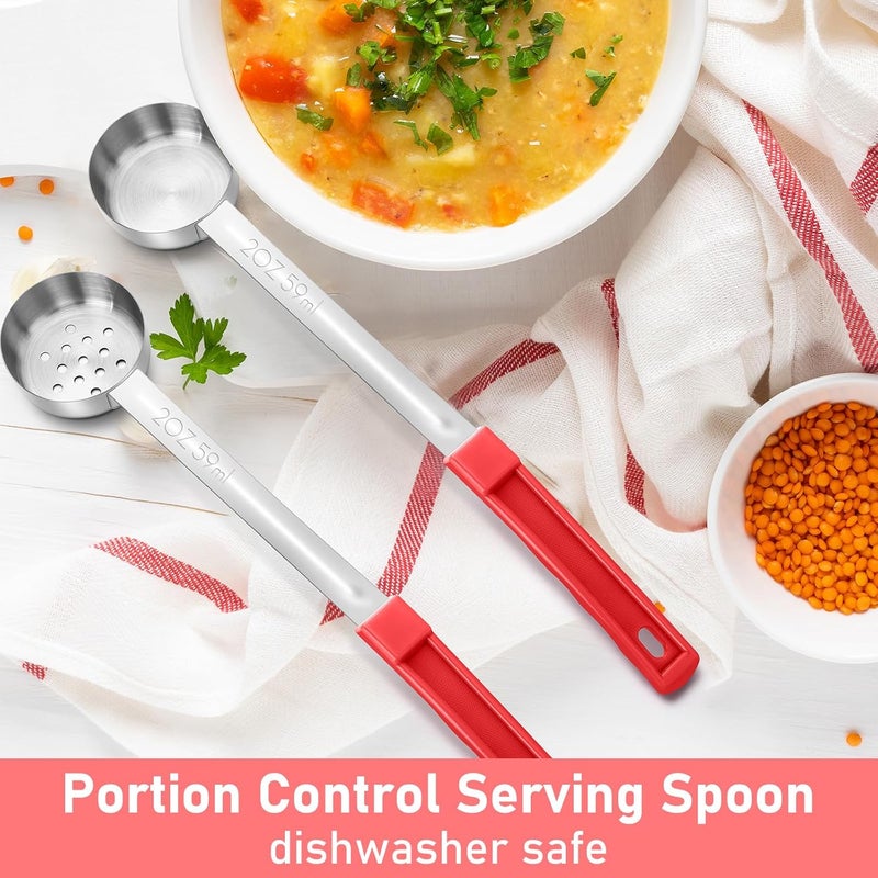 Teenyyou 4 Pcs Portion Control Serving Spoons Portion Control Spoons Ladle Spoon Food Measuring Utensils Portion Control Slotted and Unslotted Portion Scoops for Weight Loss, Kitchen (Red,2oz) - Image 5