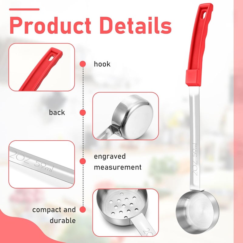 Teenyyou 4 Pcs Portion Control Serving Spoons Portion Control Spoons Ladle Spoon Food Measuring Utensils Portion Control Slotted and Unslotted Portion Scoops for Weight Loss, Kitchen (Red,2oz) - Image 3