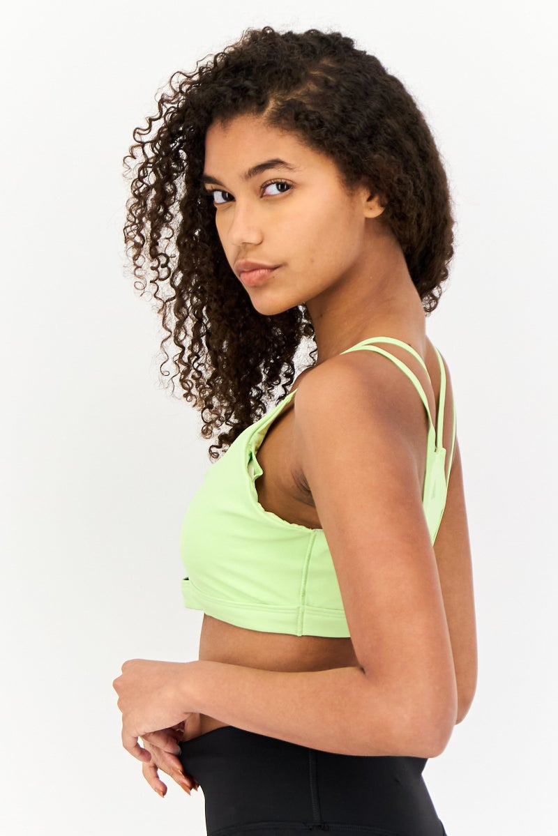 Adidas Women Plain Padded Sports Bra, Green - Image 4