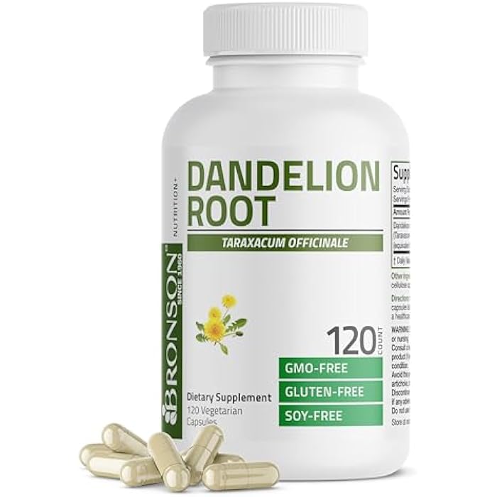 Bronson Dandelion Root High Potency Supplement, Supports Overall Good Health & Well-Being, Traditional Diuretic Herb - Non-GMO, 120 Vegetarian Capsules - Image 1