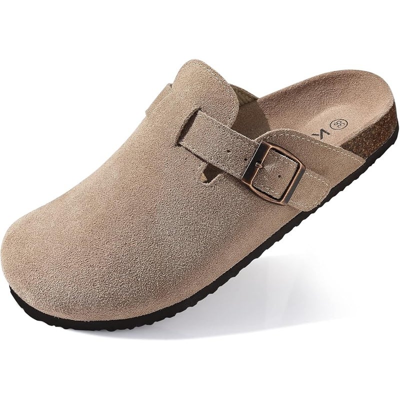 KIDMI Women‘s Suede Clogs Leather Mules Cork Footbed Sandals Potato Shoes with Arch Support - Image 1