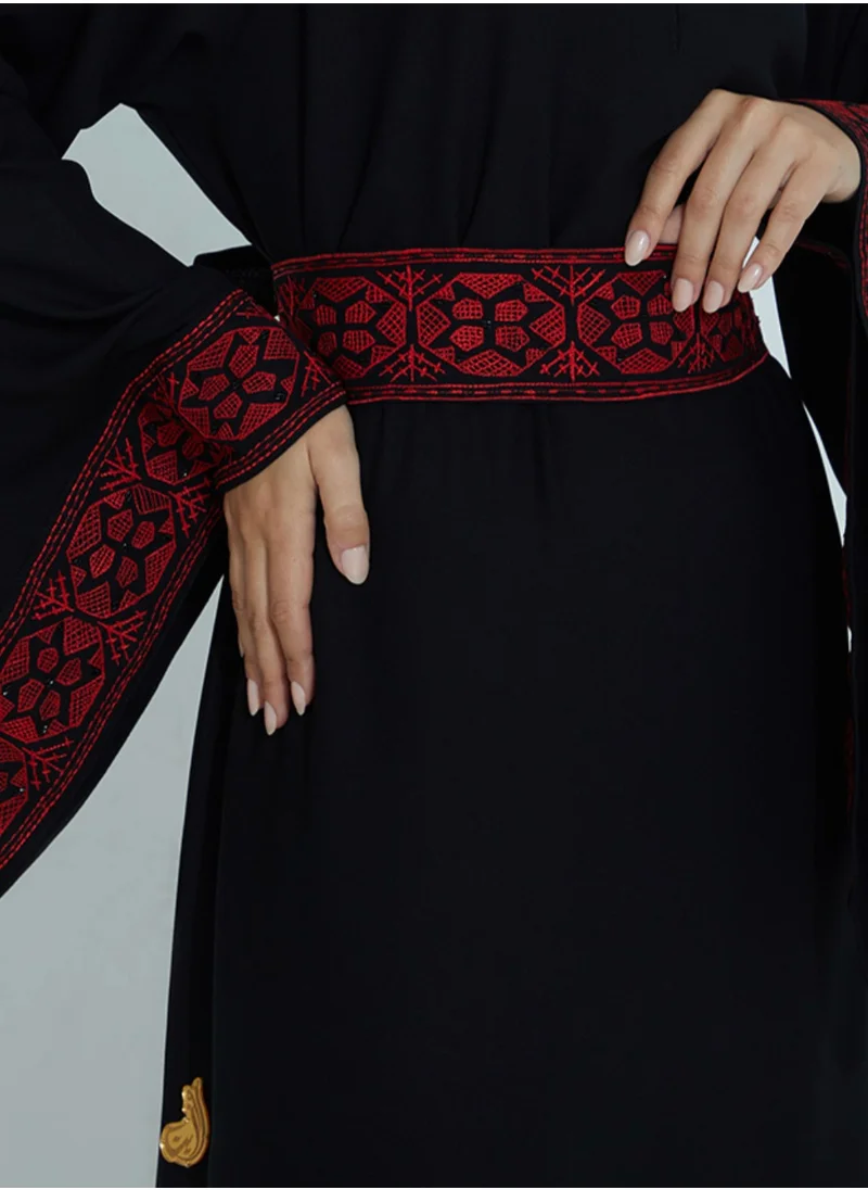 Rosette Abaya Abaya with Embroidery Red Palestine